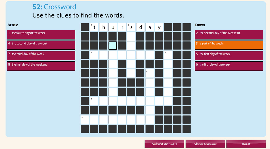 Screenshot of crossword digital activity