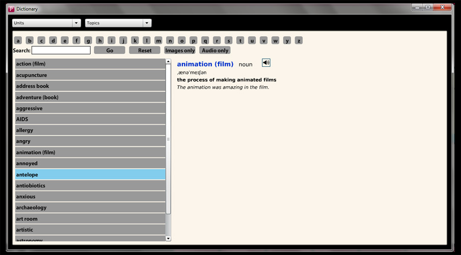 Screenshot of dictionary digital component