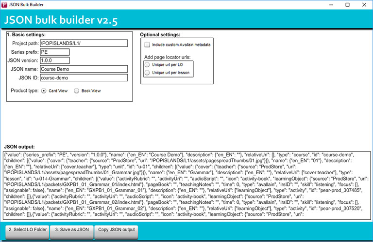 Screenshot of json builder app running on Windows operating system